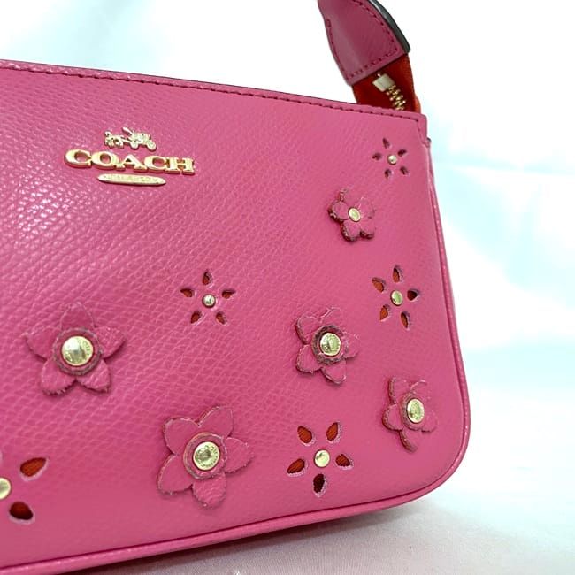 Coach Pink PVC Leather Accessory Pouch with Studs and Floral