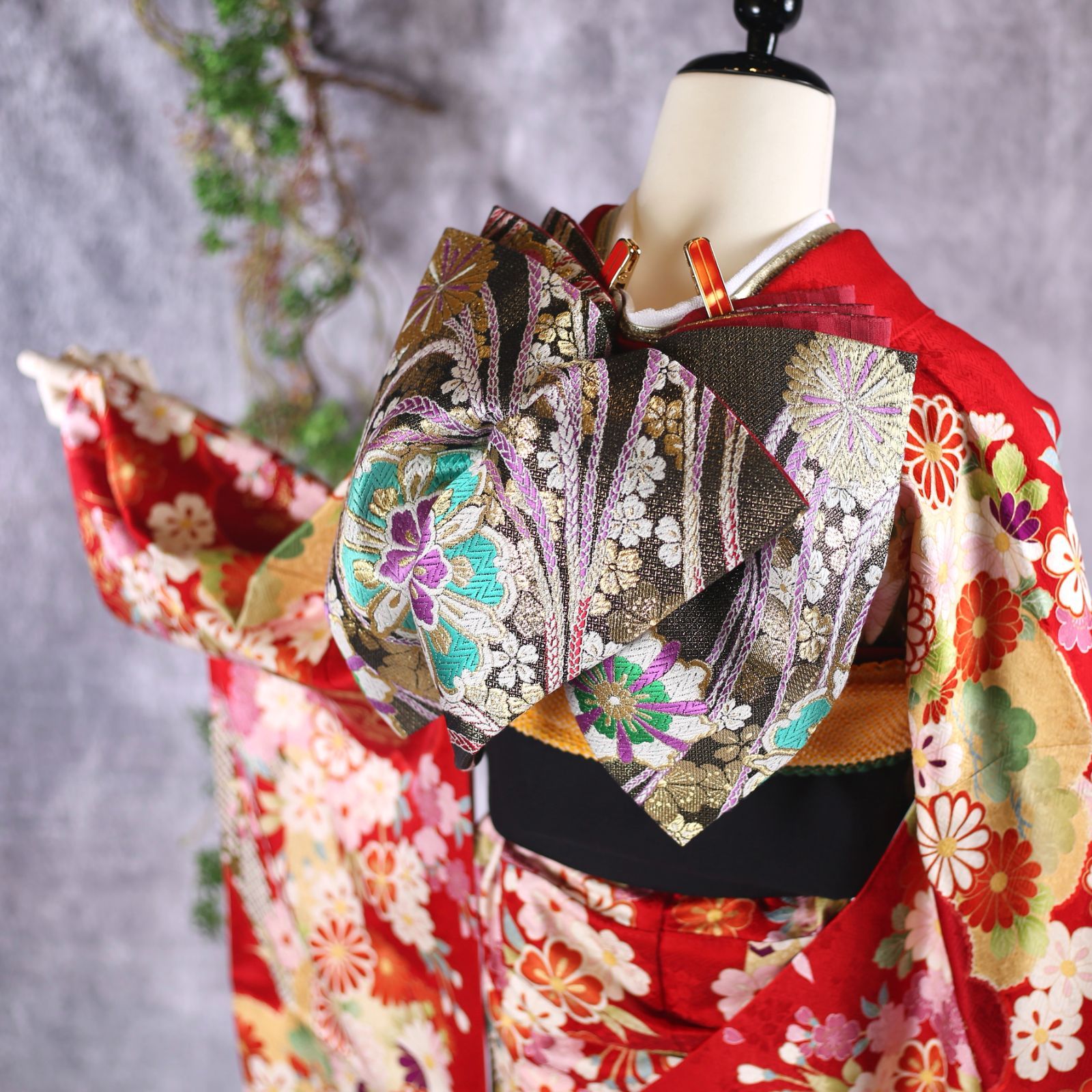 振袖フルセット 振袖セット 振袖 M～Lサイズ 赤×古典 美品 成人