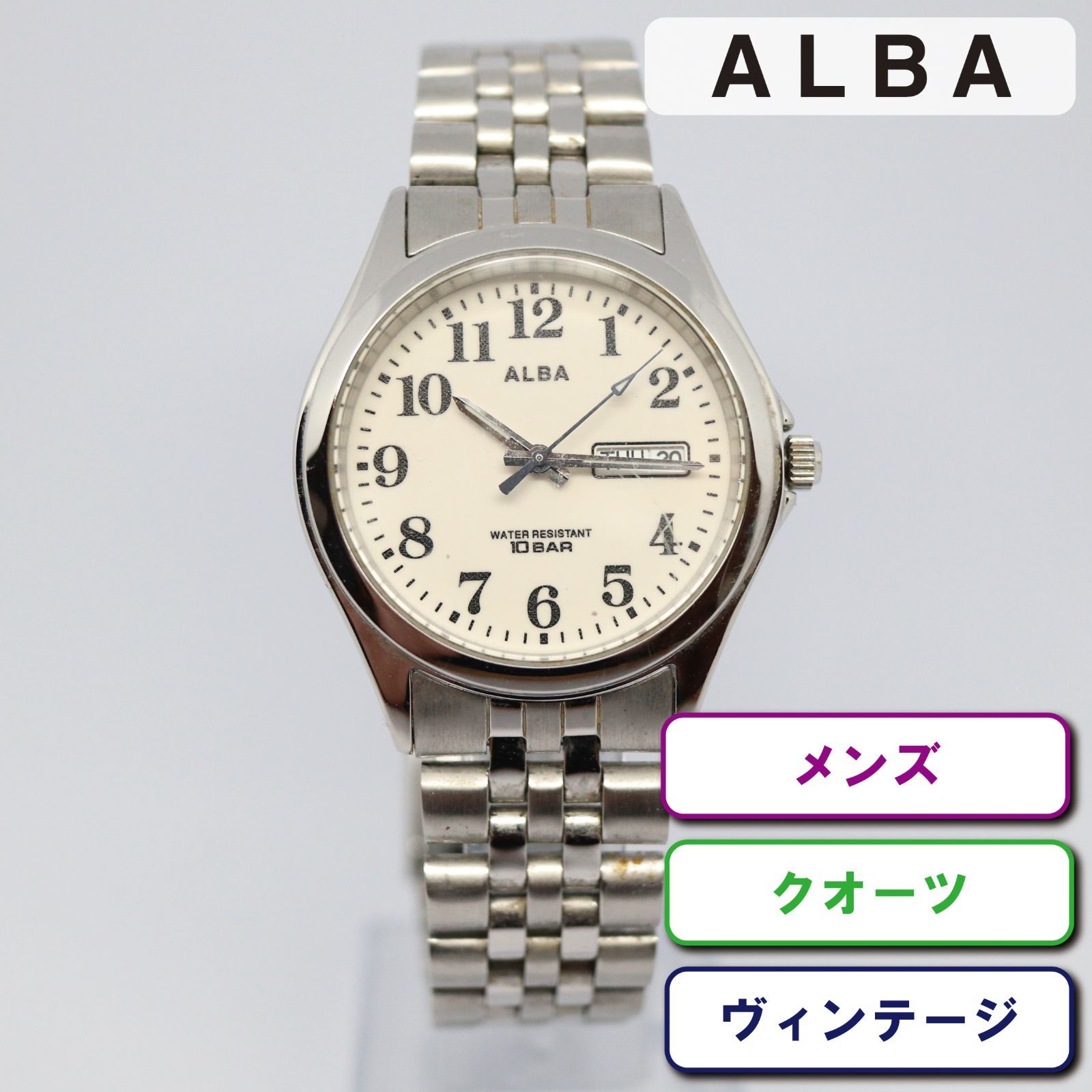 【稼働品】SEIKO ALBA セイコー アルバ アナログ メンズ 腕時計 シルバー ホワイト