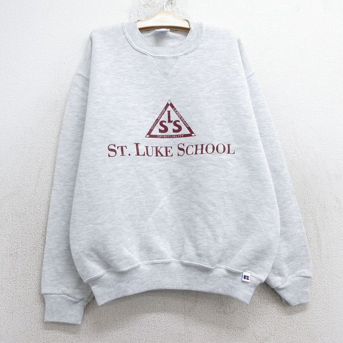 古着 ラッセル 長袖 スウェット キッズ ボーイズ 子供服 00s　セントルーク スクール クルーネック 薄グレー 霜降り 25feb06