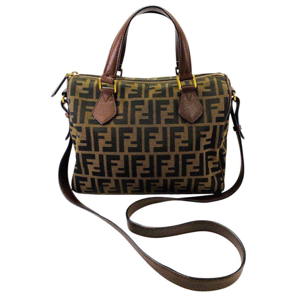 【FENDI】ボストンバッグ　ズッカ柄　デカロゴ　ナイロン　レザー　ブラウン ボストンバッグ ズッカ柄 デカロゴ ナイロン レザー ブラウン FENDI