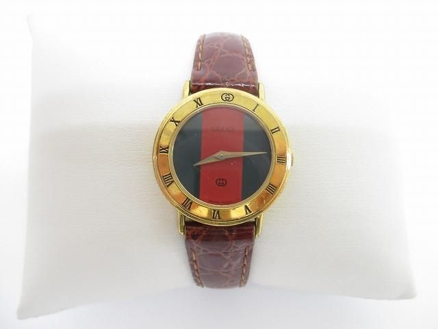 訳あり グッチ GUCCI シェリーライン 2針 レッド グリーン 文字