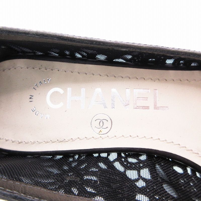 シャネル CHANEL ココマーク レース パンプス オープントゥ ローヒール