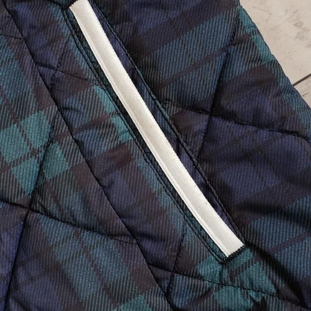 ブラック＆ホワイト ☆ チェック柄 キルティング ベスト フード付 L ゴルフ