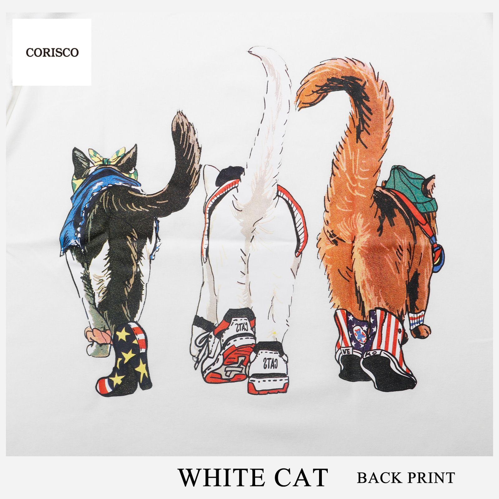 新品 CORISCO コリスコ 猫 プリント Tシャツ 半袖 メンズ レディース