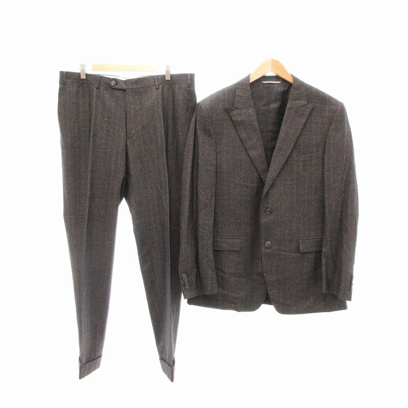 カナーリ CANALI 美品 パンツスーツ セットアップ シングルジャケット 2B ヘリンボーンツイル ウール ピークドラペル L グレー /JS ECO