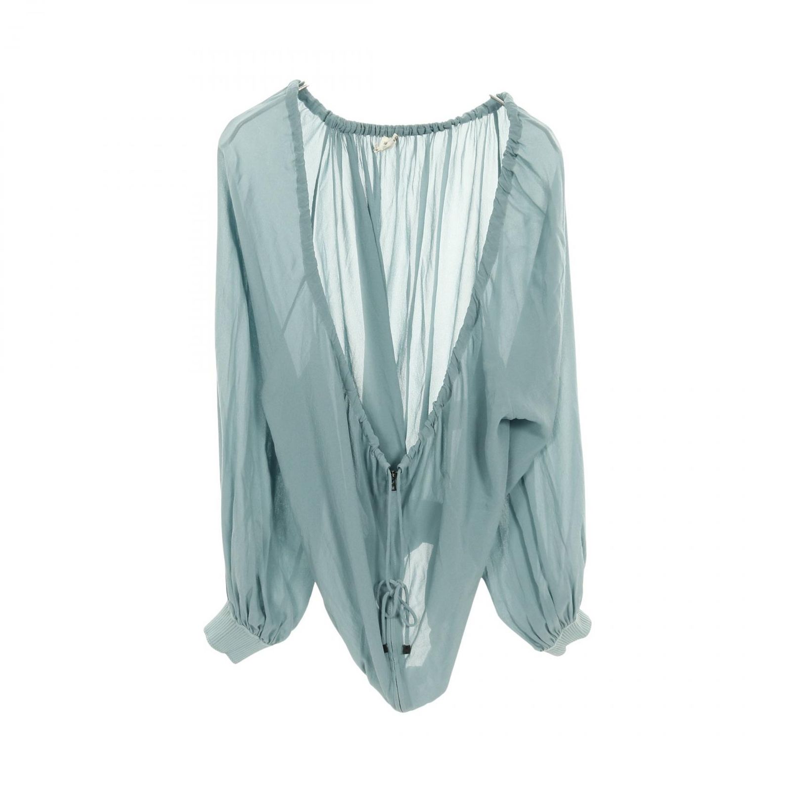 エルメス HERMES ブルゾン ギャザーネック シフォン ライトブルー シルク ブルゾン レディース Used A