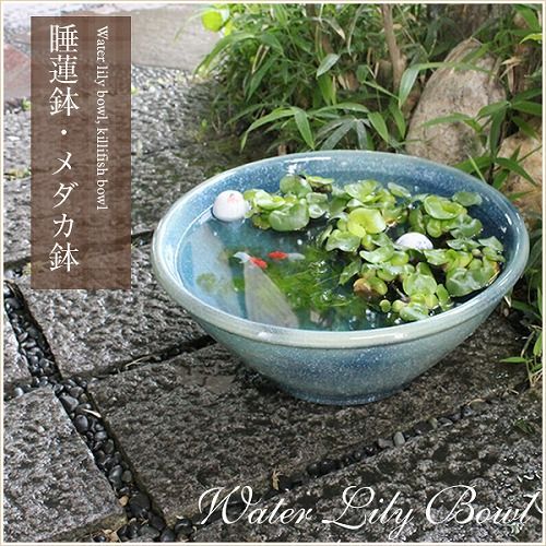 Japan Vintage！★金魚鉢 メダカ 睡蓮鉢 昭和レトロ 古民家 旧家 信楽焼 陶器 水鉢 メダカ鉢 金魚鉢 睡蓮鉢 16号ブルーガラス水鉢 su