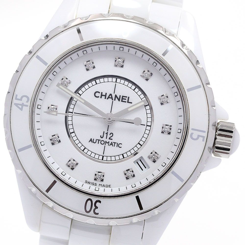 シャネル CHANEL H1629 J12 白セラミック 38MM 12Pダイヤ 自動巻き メンズ良品_864116