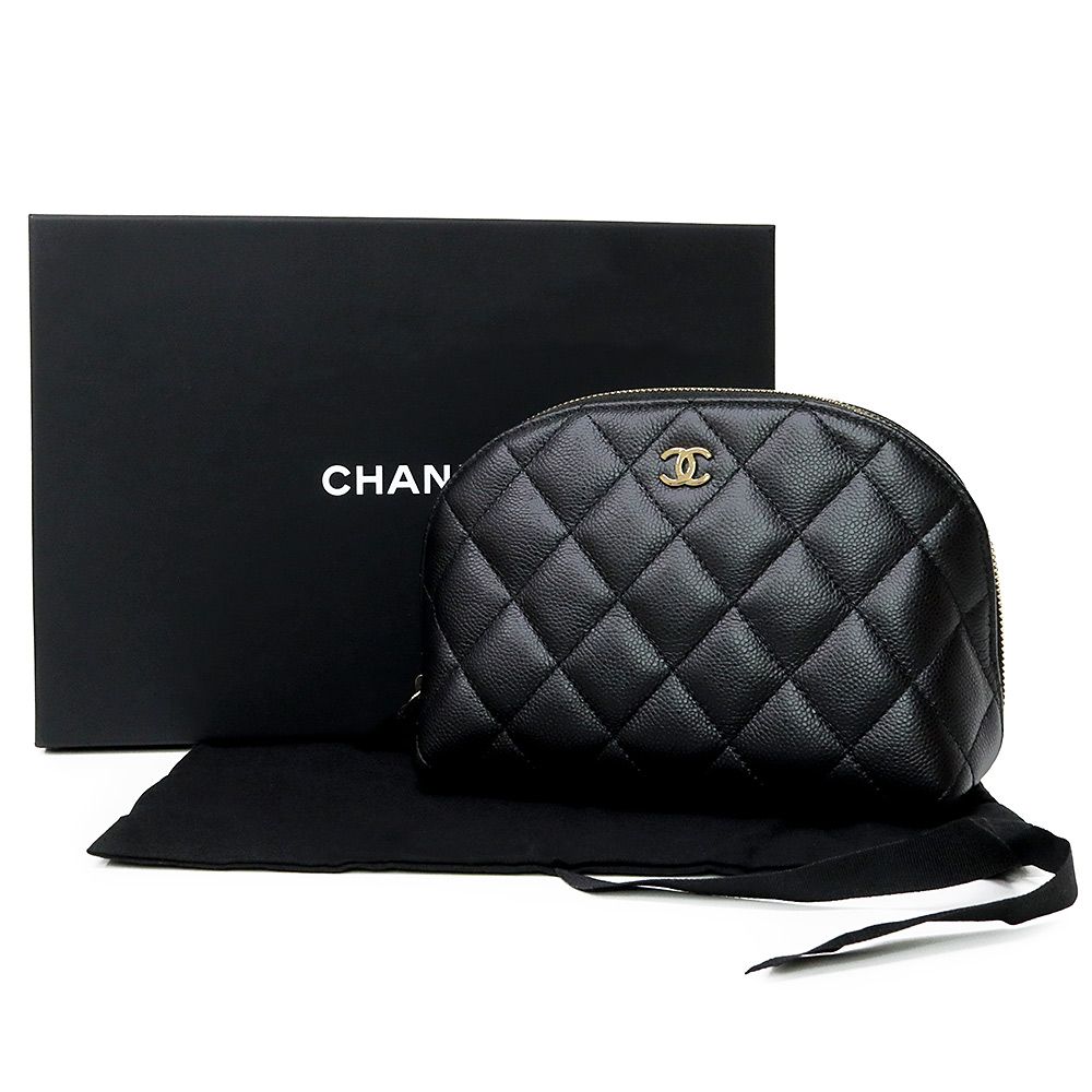 シャネル マトラッセ タイムレス クラシック ココマーク コスメ 化粧ポーチ キャビアスキン レザー ブラック ゴールド金具 AP3996 CHANEL
