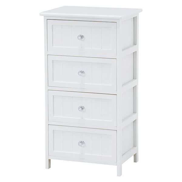 桐材 ランドリーラック|洗濯用品 4段 ホワイト 幅41×奥行31×高さ76cm 木製 クリスタル調取っ手付き 〔脱衣所 洗面所〕 代引不可