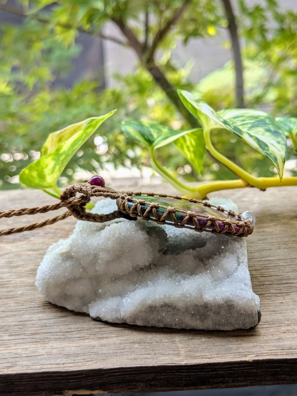 特大スタールビーインゾイサイトマクラメ編みネックレス 204