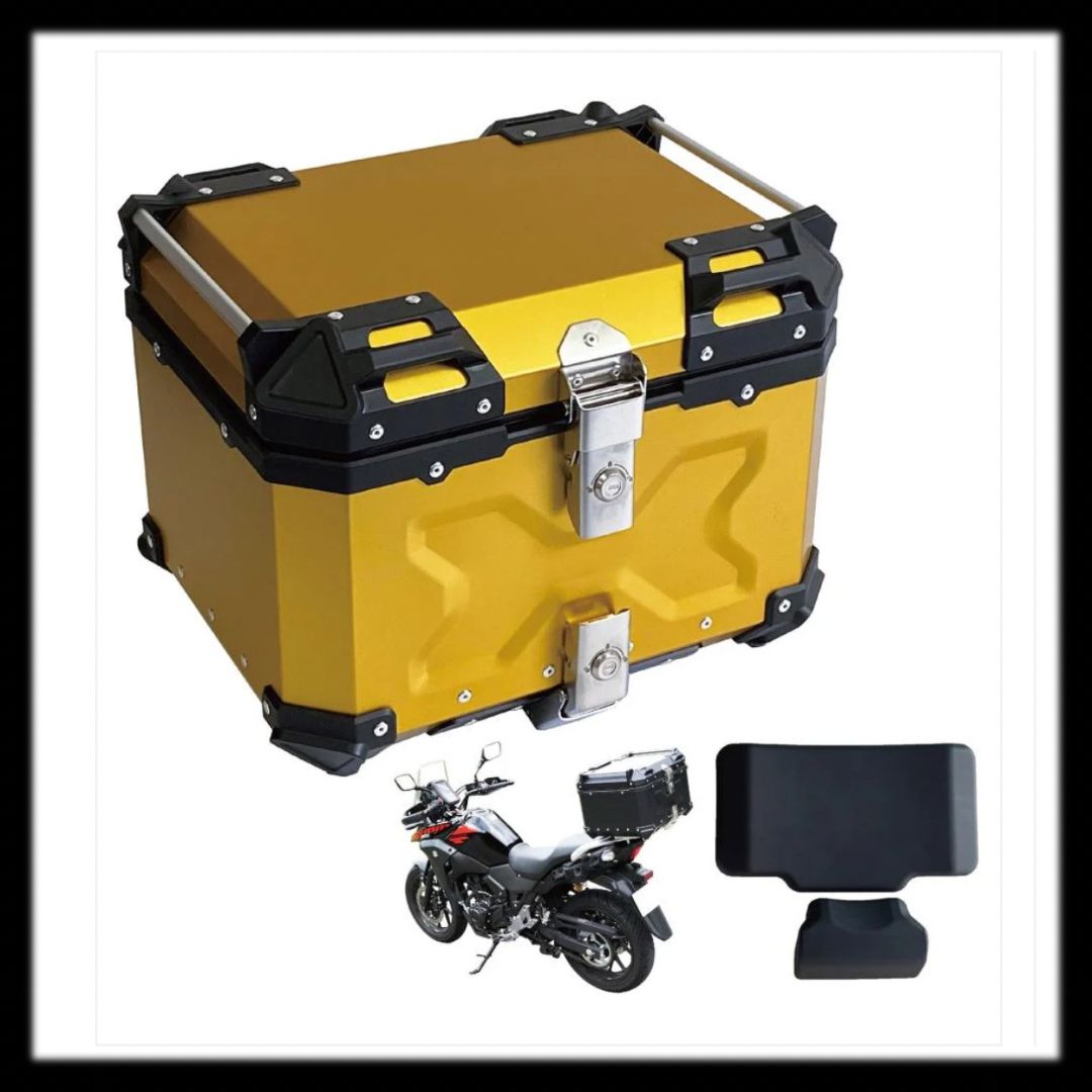 【新品未使用】#2340 リアボックス金45L バイク バックレスト付き