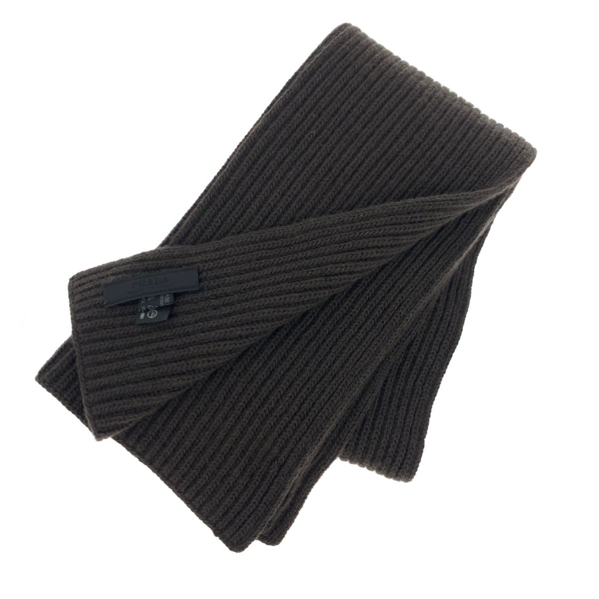 良好 PRADA プラダ マフラー RN98339 CA34767 ブラウン リブニット