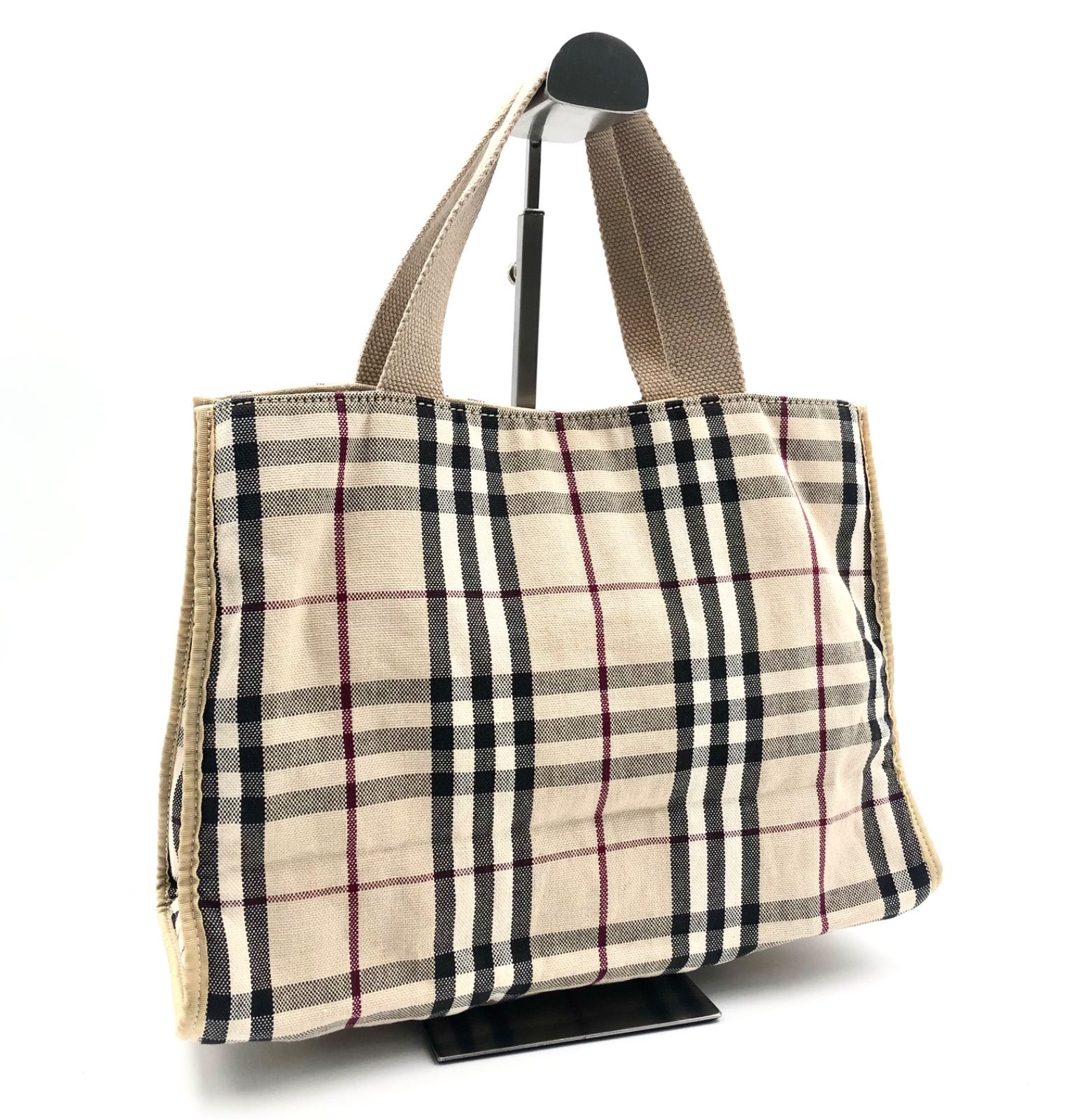 BURBERRY LONDON バーバリーロンドン 総ノバチェック トートバッグ キャンバス ベージュ シルバー金具 - メルカリ