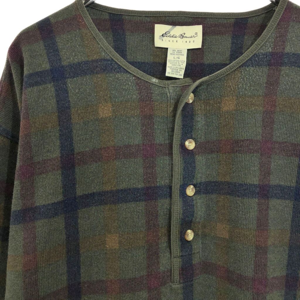 00s〜 eddie bauer ヘンリーネックカットソー ボーダー ロンt 90s USA