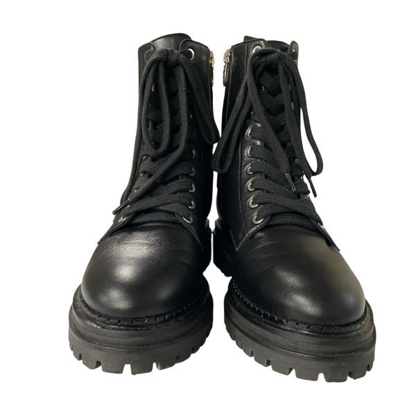 セルジオロッシ Sergio Rossi BIKER PRINCE ブーツ レースアップ サイドジップ アンクルブーツ 黒 レザー 38 25cm レディース 5E024