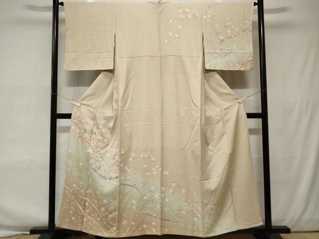 平和屋着物＊夏物 小紋 絽 色紙草花文 暈し染め 洗える着物 CAAT1243ev