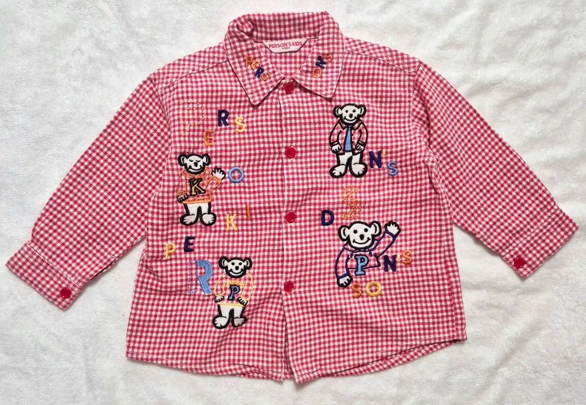 PERSON ' S KIDS 人 ベア 刺繡 チェック シャツ キッズ 90