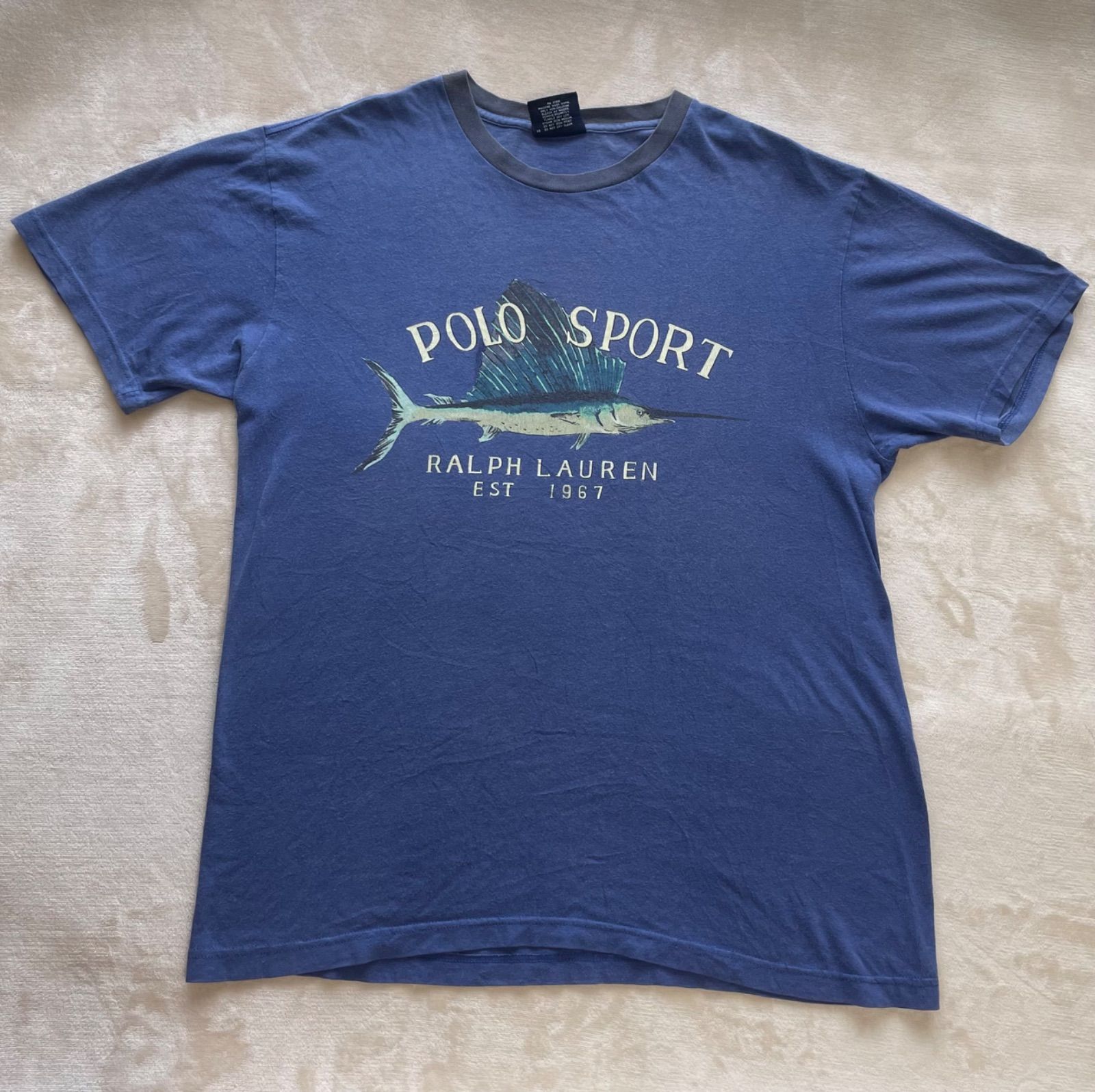 90's USA製 POLO SPORT ポロスポーツ カジキビッグ ロゴ プリント 半袖 Tシャツ RALPH LAUREN ロゴT  プリントTシャツ 半袖Tシャツ グレー クルーネック