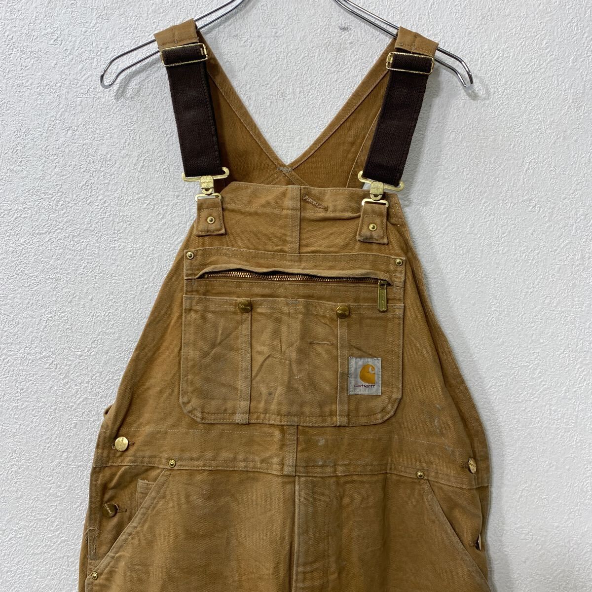 Carhartt 中綿 ダック ダブルニー オーバーオール W38 ブラウン