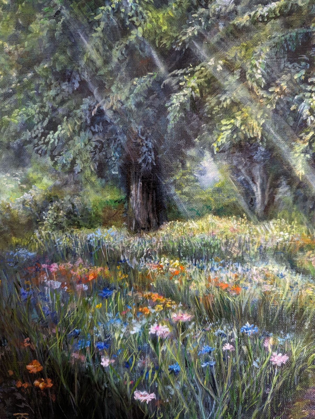painterTMK真筆【矢車草〜光の祝福】　油絵　風景画　ファインアート painterTMK真筆【矢車草〜光の祝福】 油絵 風景画 ファイン
