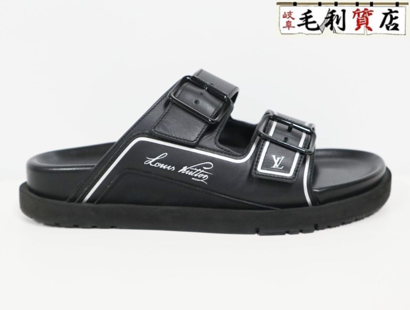 ルイヴィトン LOUIS VUITTON LVトレイナー ライン サンダル ミュール ブラック サイズ7 靴
