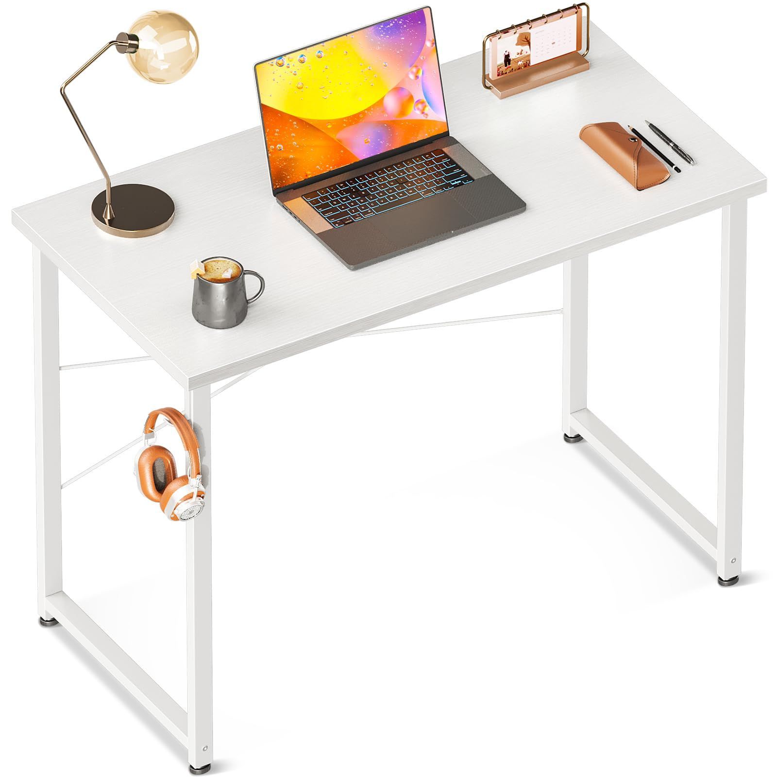 ODK デスク 机 pcデスク 幅80cm ゲーミングデスク パソコンデスク シンプルデスク 桌子 小さい computer desk 学習机 コンパクト 电脑桌 フック付き 在宅ワーク おしゃれ 組立簡単 白い