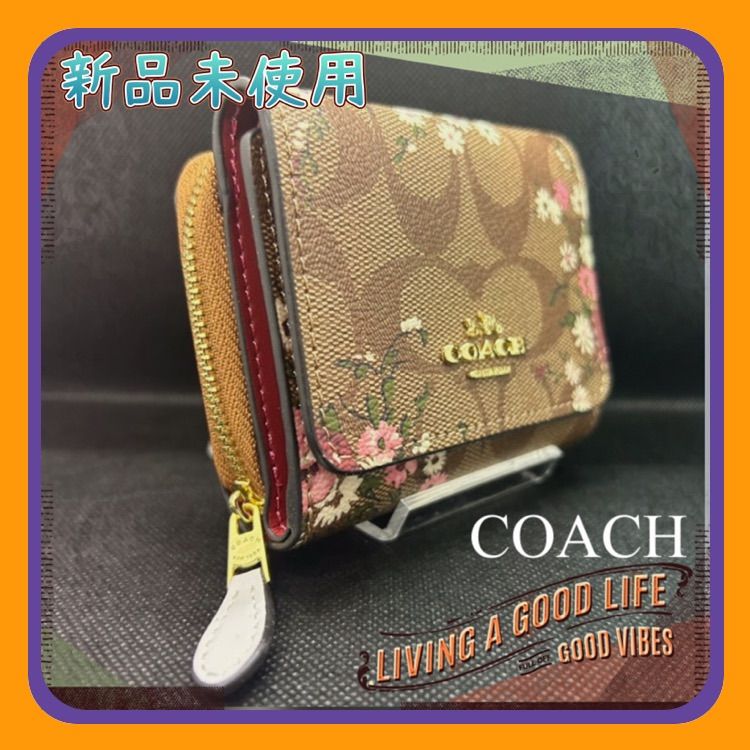 COACH 三つ折り財布 シグネチャー カーキマルチ フローラル プリント