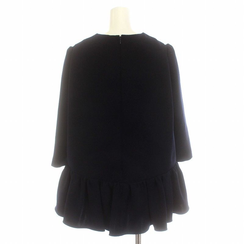 美品 ボーダーズアットバルコニー バックラッフルトップ カットソー ネイビー 美品 ボーダーズアットバルコニー バックラッフルトップ