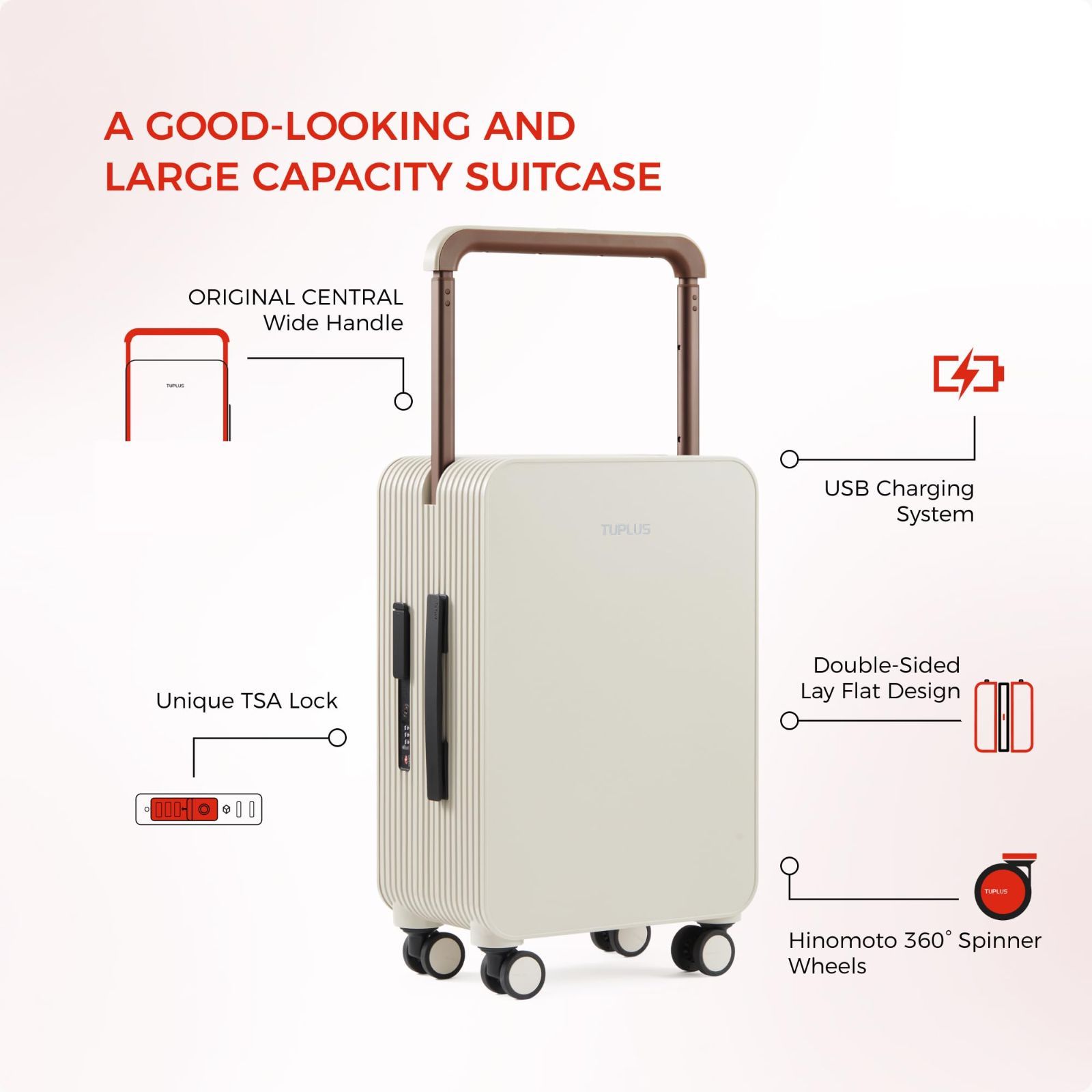  静音 ABS PC 360度回転 キャリーバッグ 旅行 USBポート付き ビジネス 耐衝撃 出張 大型 TSAローク搭載 キャリーケース Sサイズ 機内持ち込み 33 L スーツケース ブラウン TUPLUS その他 旅行かばん 小分けバッグ