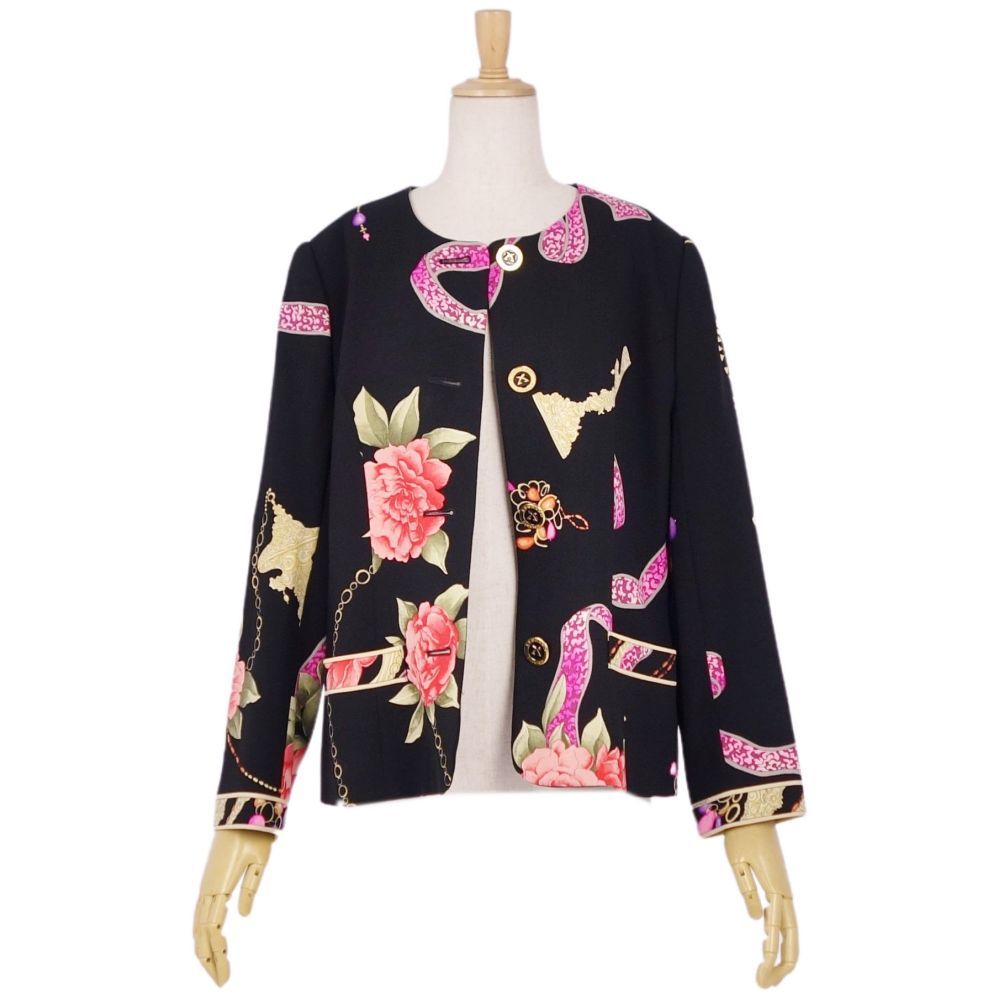 極美品 レオナール LEONARD FASHION ジャケット ノーカラー 花柄