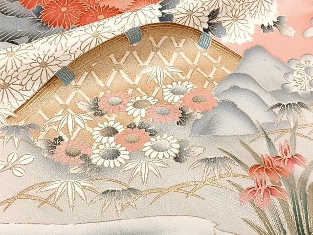 k-5996 華やかなデザイン 暈し 花 正絹 振袖 平和屋着物○豪華振袖 舞花文 暈し染め 金銀彩 正絹 逸品