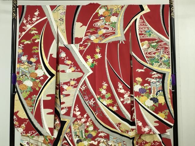 平和屋本店□極上 創業460年・千總 振袖 駒刺繍 鴛鴦御所車吉祥花文