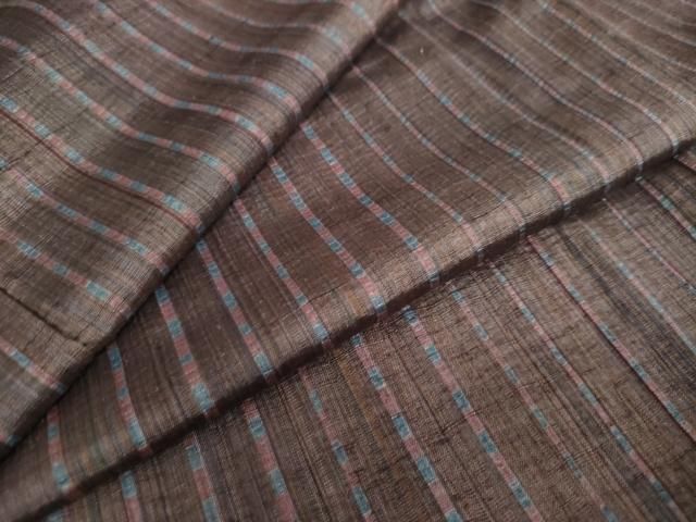 平和屋着物▽上質な紬 単衣 色無地 水柿色 正絹 逸品 未