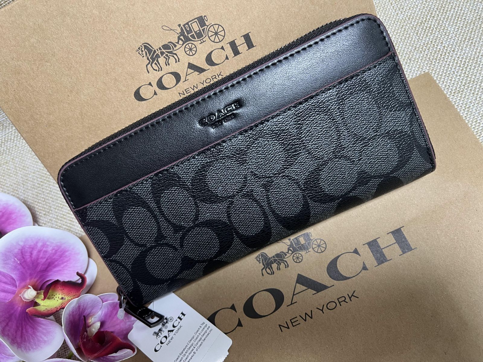 コーチ 財布 COACH 長財布 シグネチャー アコーディオン ラウンド