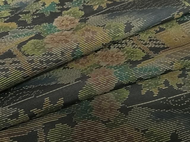 平和屋着物●本場大島紬 風景草花文 黒地 正絹 AABB0355zg