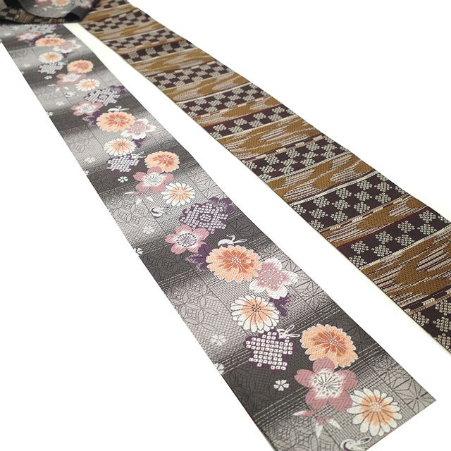 新古品】 半幅帯 未使用 正絹 リバーシブル 全通 西陣 グレー 桜 新古品】 半幅帯 未使用 正絹 リバーシブル 全通 西陣 グレー 桜