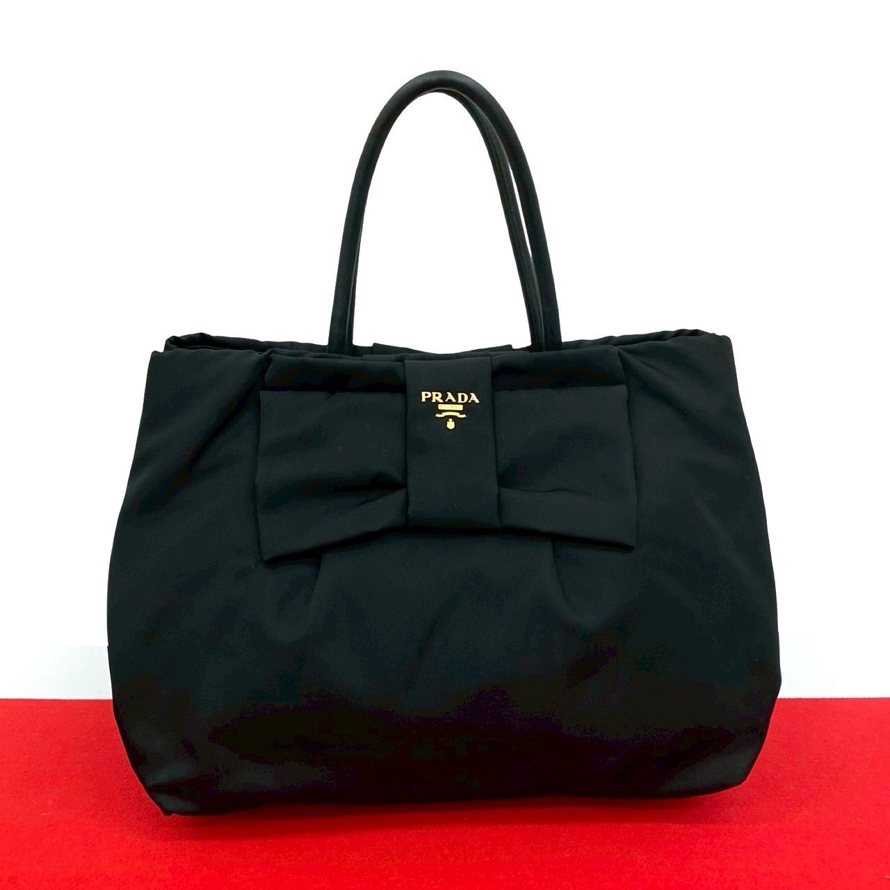 PRADA 黒 リボン付きナイロンバッグ PRADA プラダ ジャガード リボン PRADA 黒 リボン付きナイロンバッグ PRADA プラダ ジャガード リボン