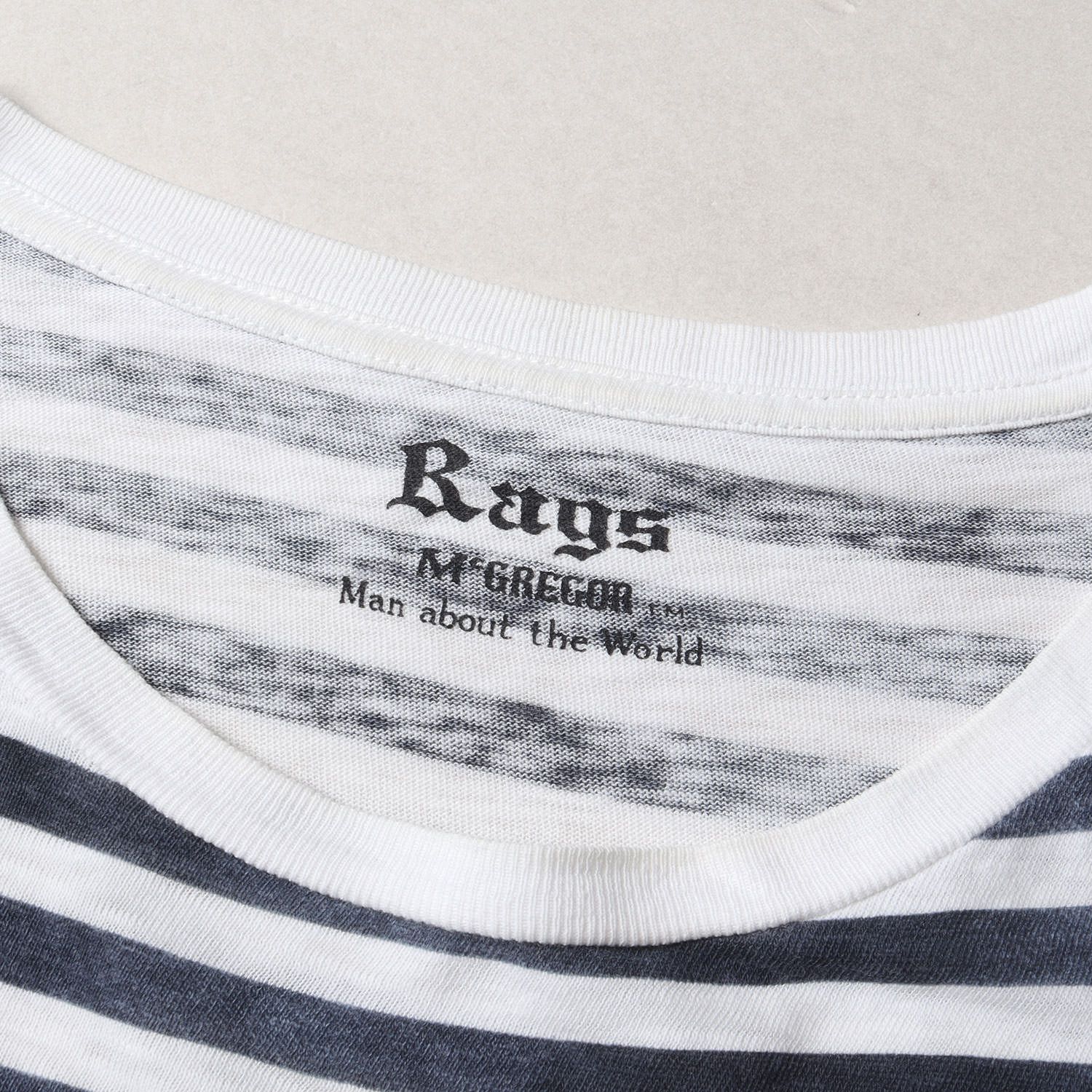 Rags McGREGOR ラグスマックレガー Tシャツ サイズ:M かすれ ボーダー クルーネック Tシャツ ホワイト ネイビー 白紺 日本製  ブランド トップス カットソー 半袖