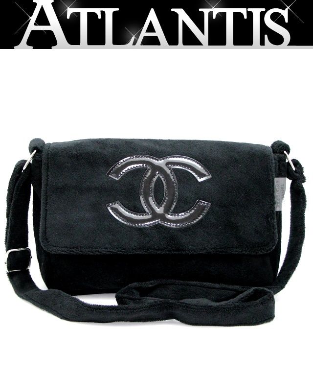 CHANEL パイル地 ショルダーバッグ チェーンベルト ブラック ノベルティ 広尾店】極美品 シャネル CHANEL ノベルティ パイル地 ショルダー