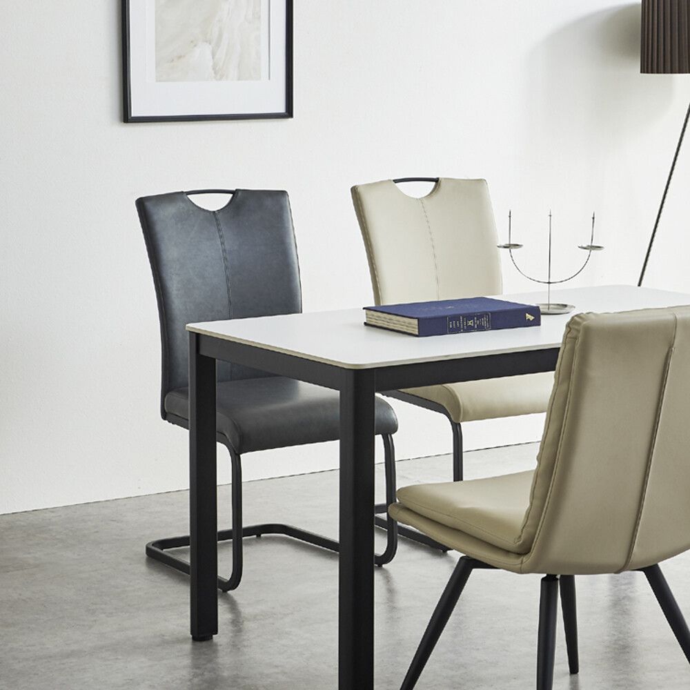 ２脚セット レザー調 ダイニングチェア ホワイト スチール モダン チェア ダイニング MARWIL-DEMENAGEMENTS_CH