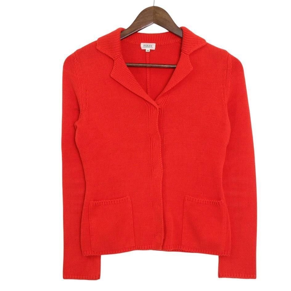 FOXEY NEW YORK スフレ カーディガン ニット 38 赤 人気】FOXEY フォクシー ニットカーディガン コットン 綿 レッド 赤 38