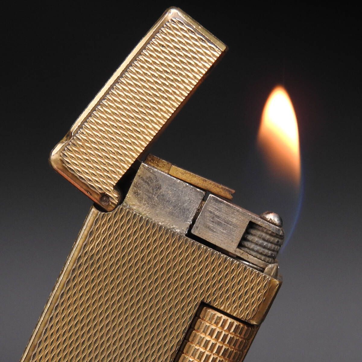 着火 済み dunhill ダンヒル ガスライター ゴールド×柄物 ヴィンテージ ️