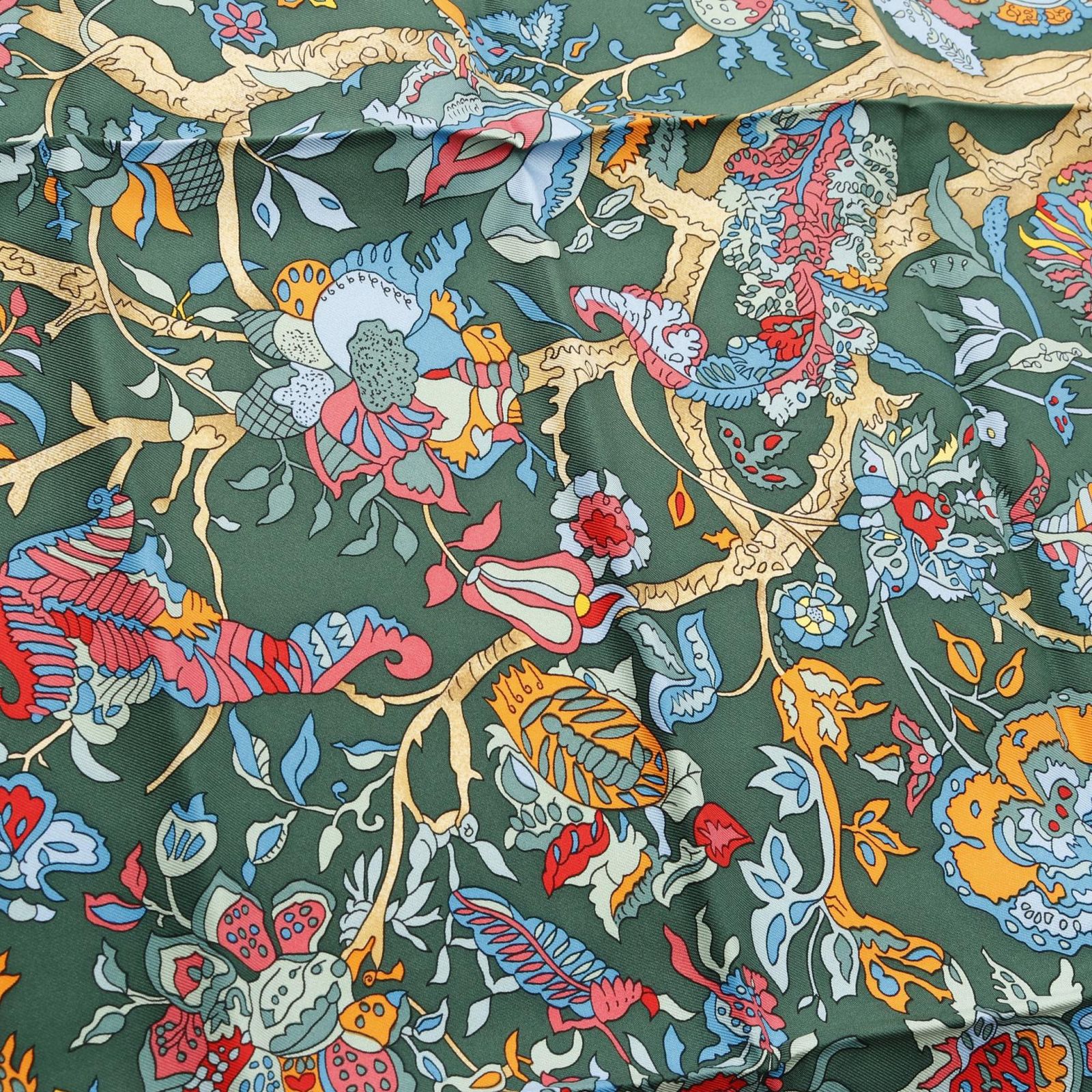 エルメス HERMES スカーフ カレ90 fantaisies indiennes ネイビー系