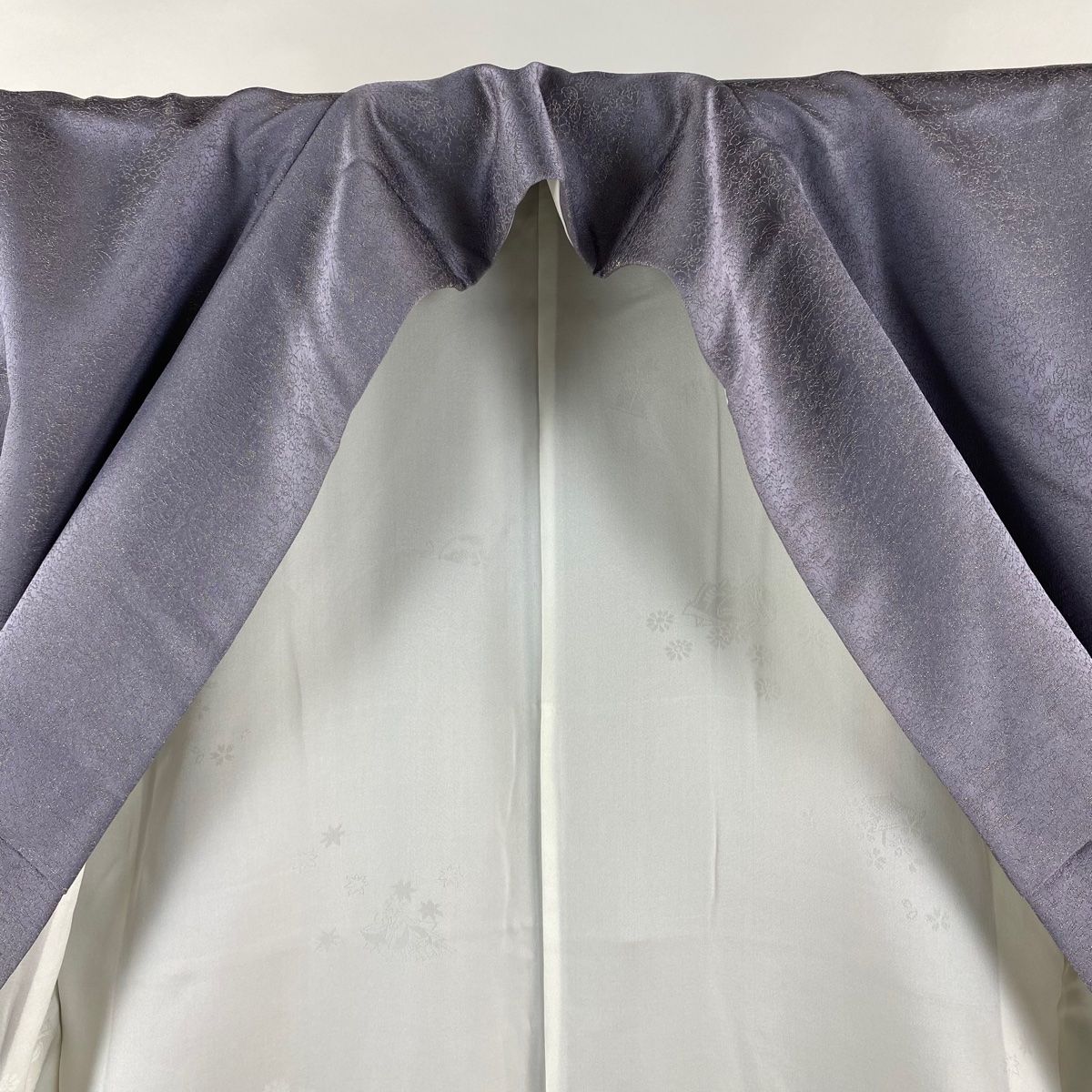 付下げ 身丈160.5cm 裄丈64cm M 袷 霞 縞 灰緑 正絹 名品 一つ紋  