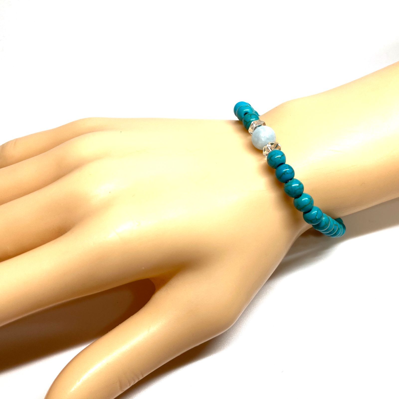 アクアマリン -ターコイズ ブレスレット パワーストーン 8mm×6mm メンズ レディース 男性 女性 お守り ハンドメイド NEXPOTALLINN_EU