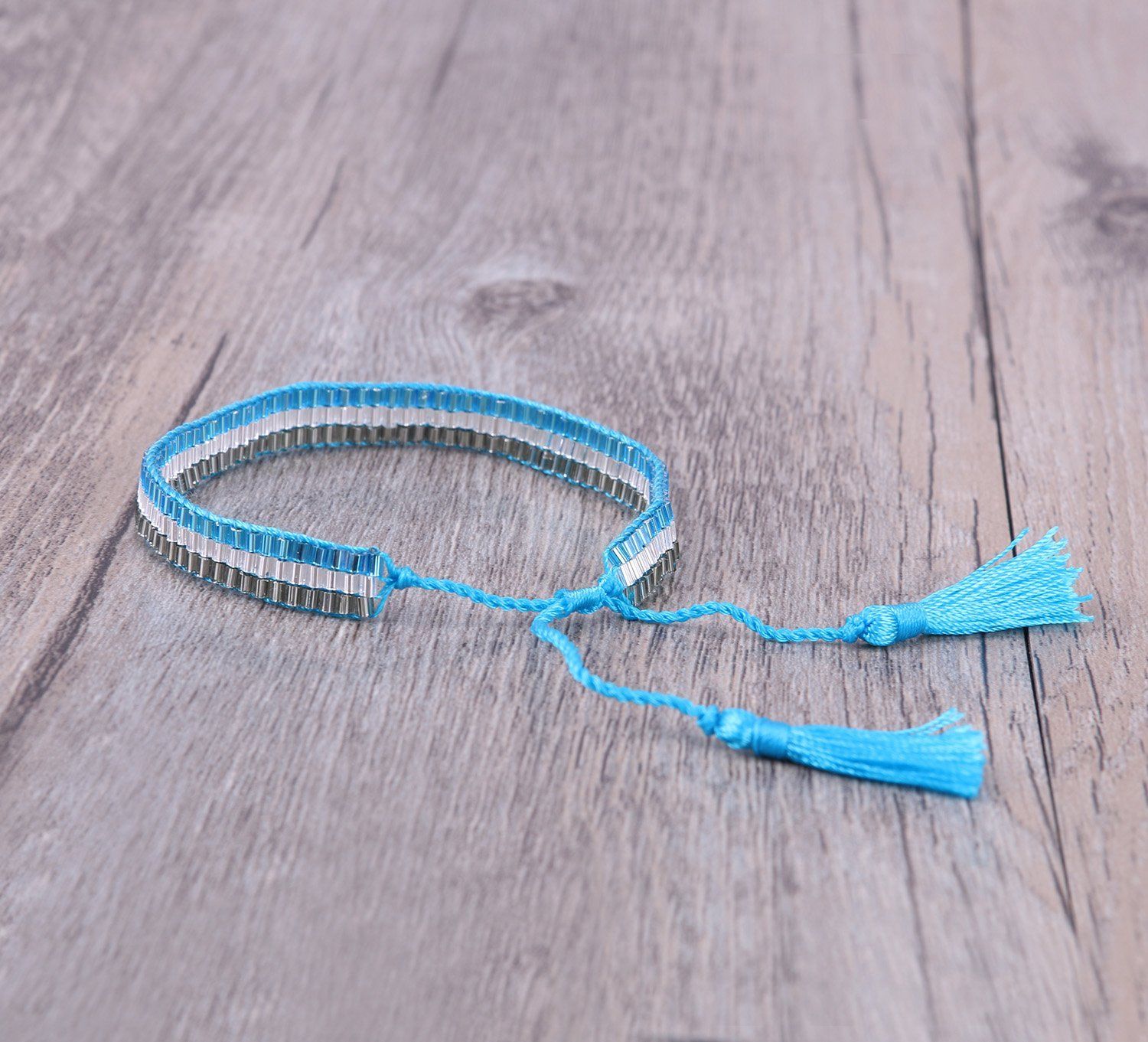 KELITCHブルークリスタルビーズラップブレスレット天然レザーハンドメイドストランドチャームガールズジュエリー 青い 灰色