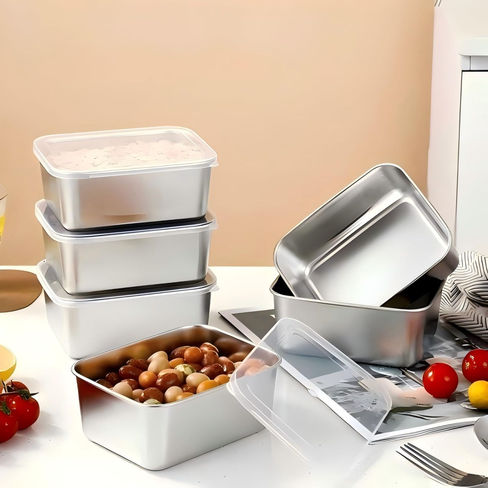 調理器具 6点セット 冷蔵庫対応 キッチン用食品保存容器 600ml 深型