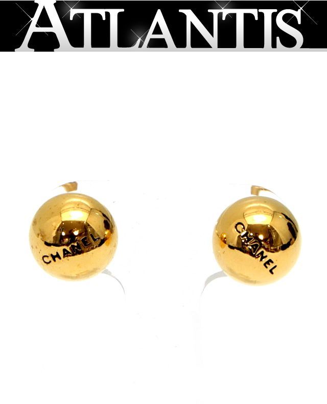 美品 シャネル CHANEL ロゴ ボール ピアス ゴールド【58389